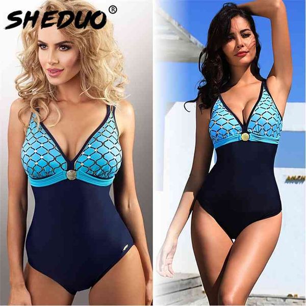 Swimwear para Mulheres Sereia Impressão Backless Swimsuit Monokini Sexy Banheira Terno Deep V Beach Natação Chegada 210611