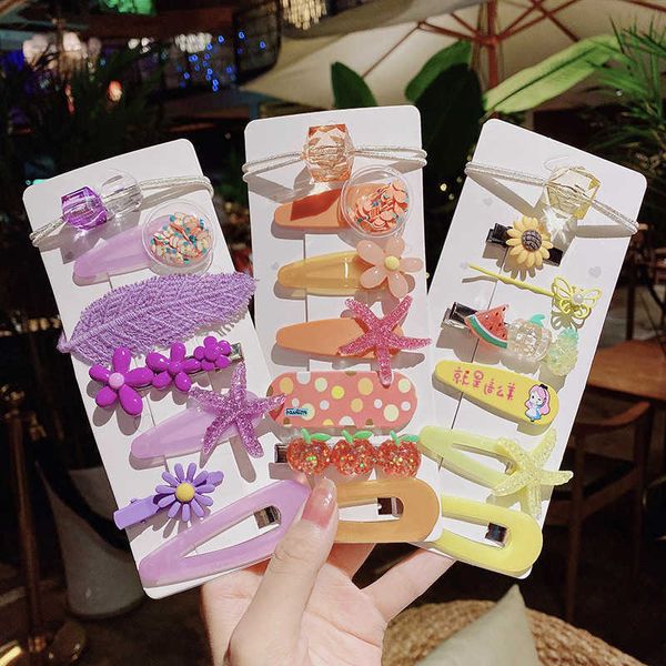 

summer new children's and hair rope set cute hair band side clip small broken hairpin children, Slivery;white
