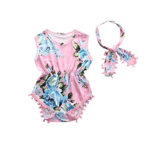 

one-piece suits cotton blend baby girls floral romper bodysuit jumpsuit sunsuit outfits clothes +headhand 2pcs beachsuit