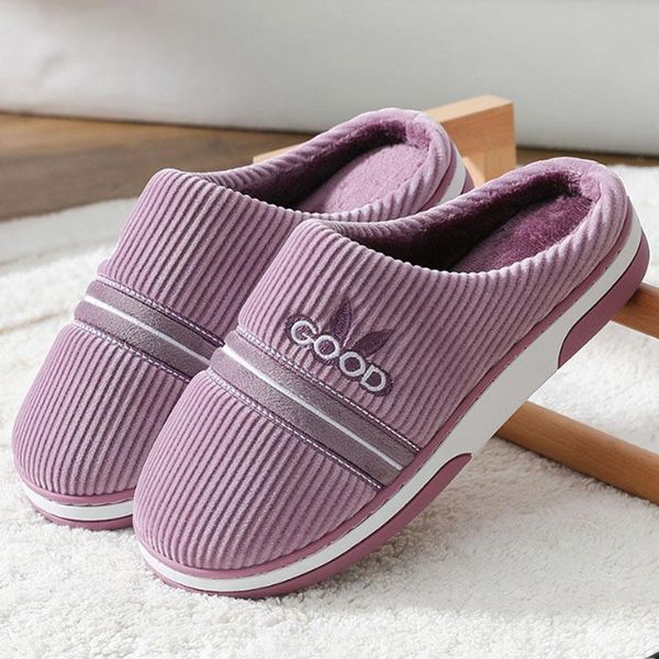 

women's cotton slippers men's indoor floor wool warm lovers corduroy flat bottom, Black