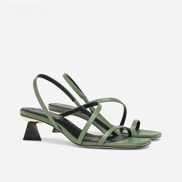 

sandals geometric heel cross-tie slipper slip on narrow band high women open toe summer spring, Black