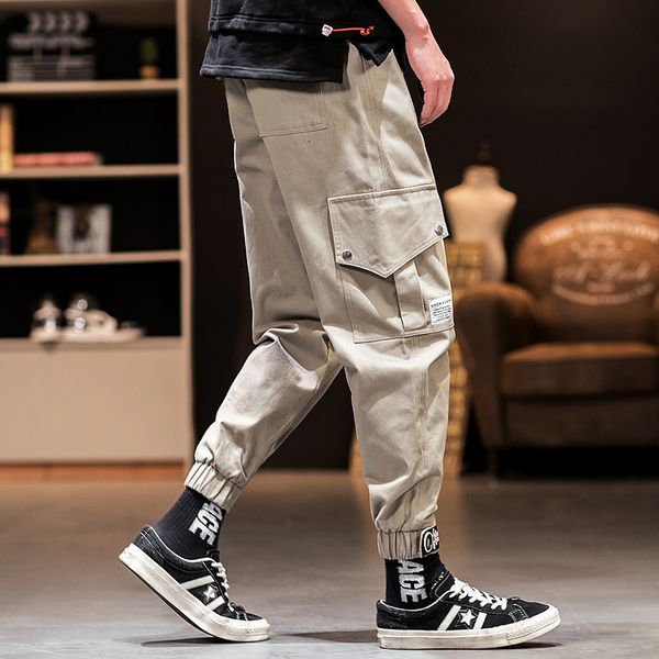 

mens pants korean style spring and autumn new harlan pants loose casual beam feet male cargo pants, Black