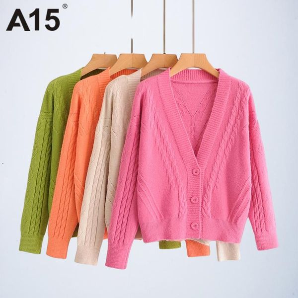 

women's knits & tees a15 korean retro sweater solid color long-sleeved knitted cardigan coat women autumn cardigans, White
