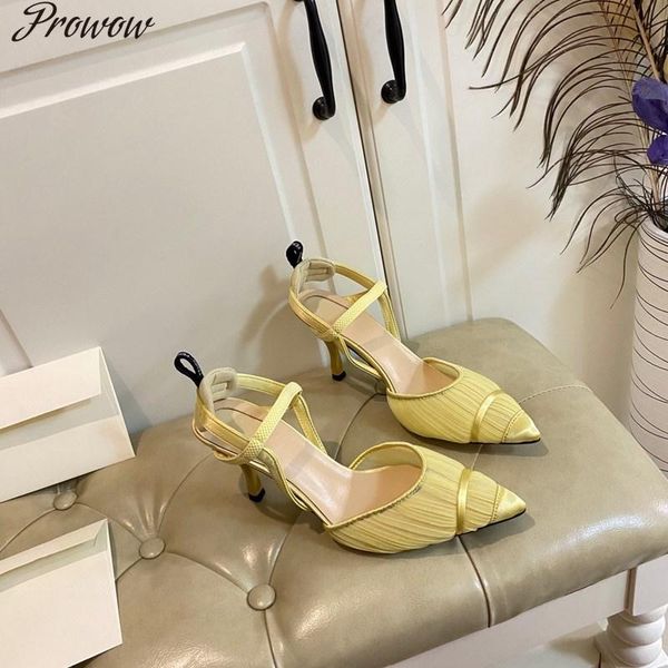 

prowow high heel ladies shoes luxury designer brand woman pumps thin 8.5cm pointed toe genuine leather dress, Black