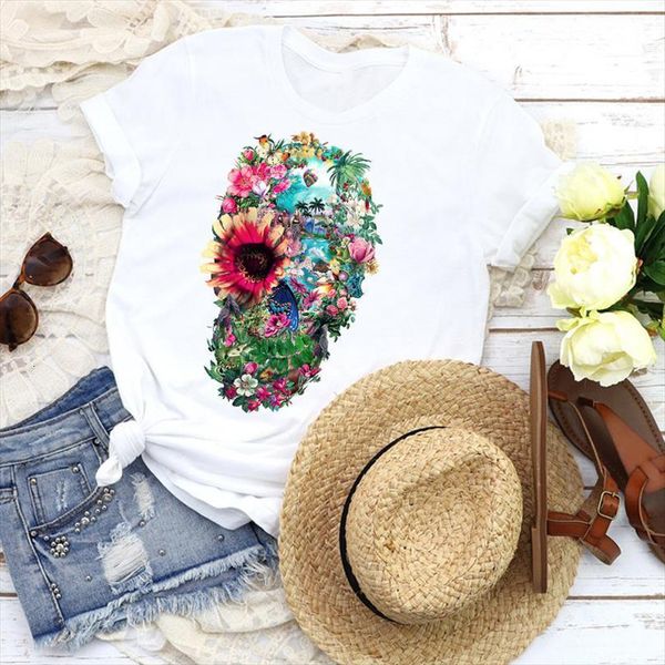 

men graphic plant skull balloon mens travel flower floral fashion tees clothing female print shirt, White;black