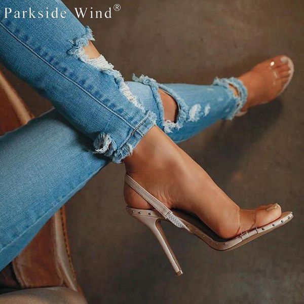 

sandals parkside wind fashion high heels clear transparent bordered rivet women summer party ladies shoes xwc1865-50 3br4, Black