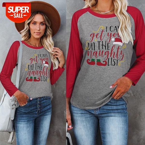 

[in stock]european and american selling women's casual round neck christmas print long-sleeved bottoming t-shirt for women #r33q, White