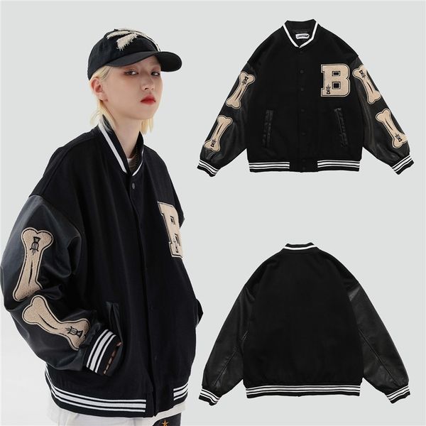 

men's jackets 2021 spring summer autumn streetwear hip hop baseball men jacket loose long sleeve button letter oversized mens coat, Black;brown