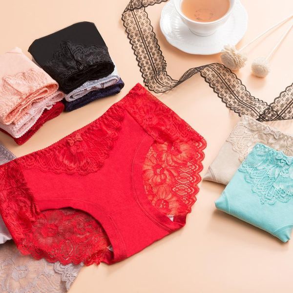 

bow hollowed-out lace underwear ladies cute transparent hip cotton briefs plus size panties women women's, Black;pink