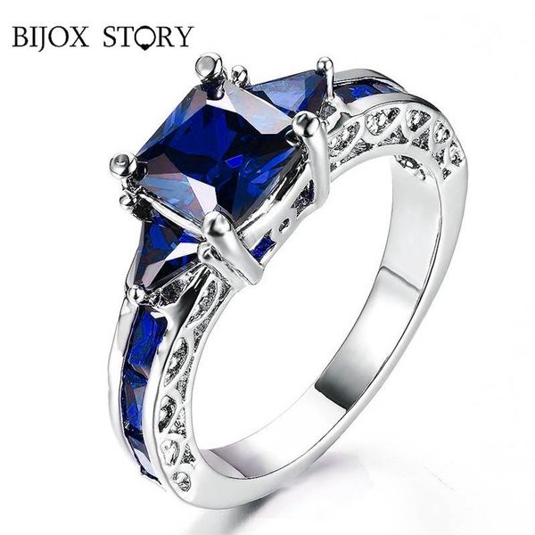 

cluster rings bijox story classic charm for women 925 sterling silver jewelry with geometric shape sappphire gemstone wedding engagement, Golden;silver
