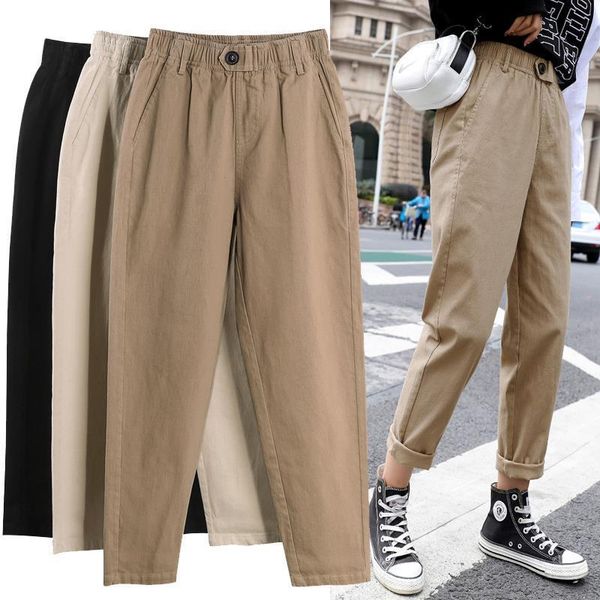 

straight casual fashion overalls women pants korean high waist harem loose elastic plus size trousers, Black;white