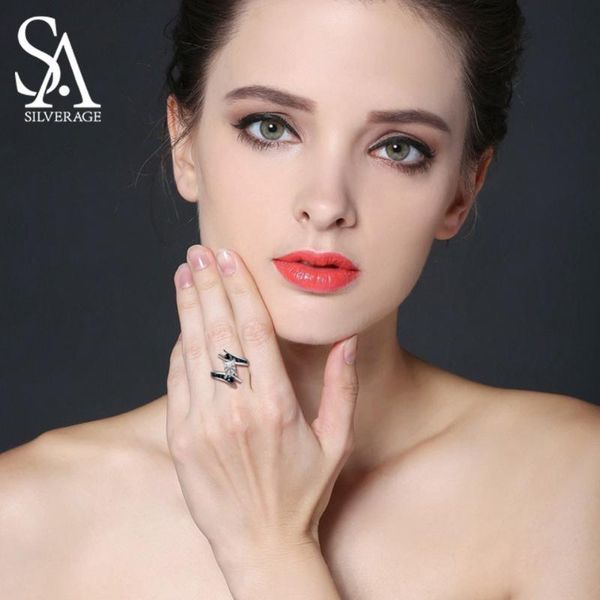 

cluster rings sa silverage gemstone ring silver 925 jewelry women authentic sterling white/black zirconia engagement, Golden;silver