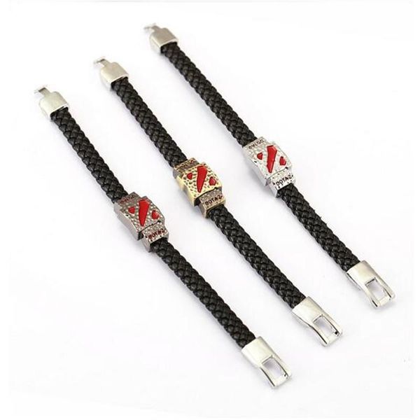 

charm bracelets hsic 3 colors leather bracelet metal dotas 2 men jewelry boy gift cosplay bangles braided wristband hsic10632, Golden;silver
