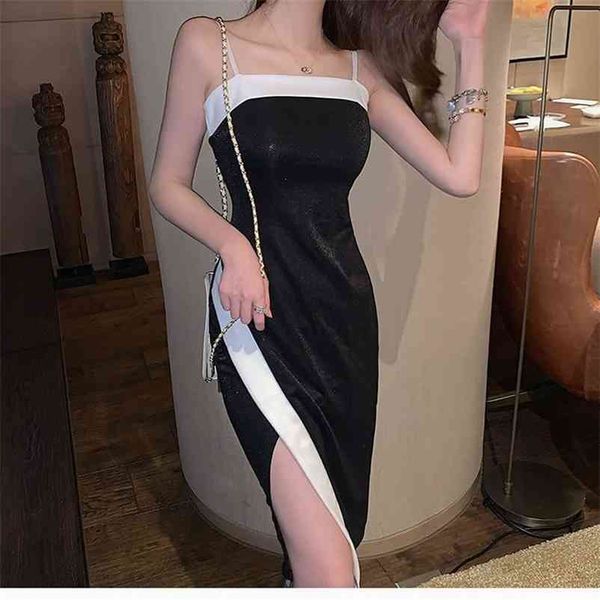 

split dress women patchwork off the shoulder high waist irregular elegant korean japan style summer 210519, Black;gray