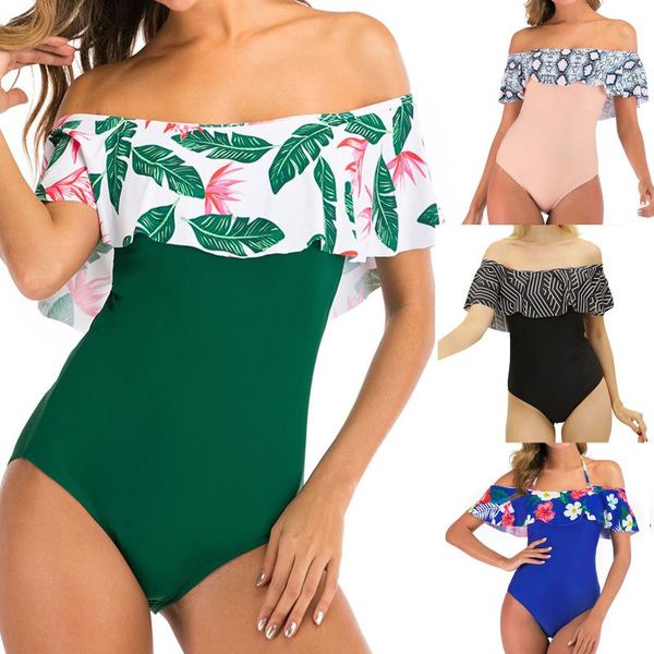 

women's swimwear swimsuit for women fashion one piece ruffle printed bikini summer seductive, White;black