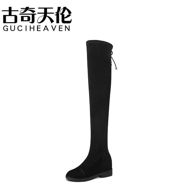 

boots womens winter over the knee ladies round toe square heel, Black