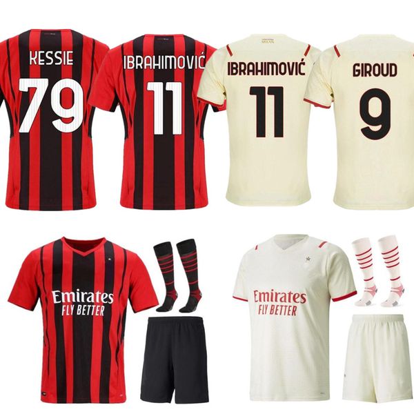 

2021 2022 soccer jersey sets 21 22 ibrahimovic football shirt kits giroud theo kessie kjÃ¦r tomori r.leao brahim camisa de futebol kit unifor, Black;yellow