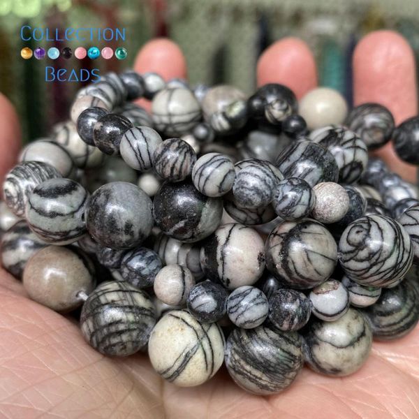 

other natural black web jaspers stones loose round beads for jewelry making 4-12 mm diy bracelets accessories 15" wholesale
