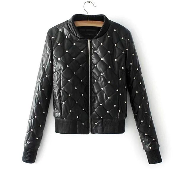 

women's leather & faux 2021 autumn winter women thicke cotton pu coat street black short outerwear rivets soft jacket