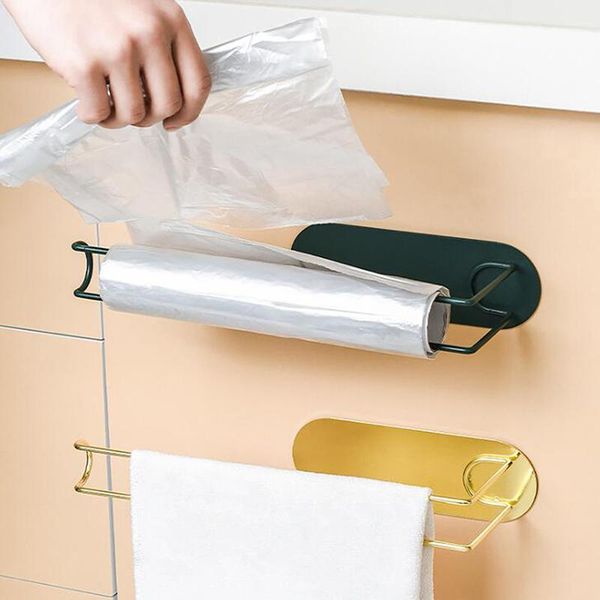 

nordic gold iron paper towel holder wall mounted storage rack home organizer shelf kitchen tool for plastic wrap hooks & rails