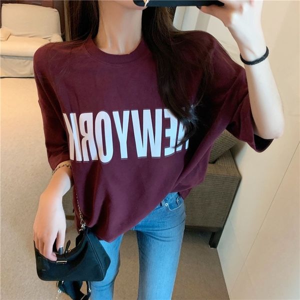 

3 sizes 3 colors simple letter printed causal loose fashion basic summer korean style short sleeve women tees 210522, White