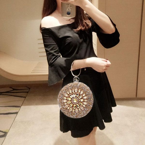 

women's dinner bag european and american clutch diagonal female banquet fashion chain small round evening bags