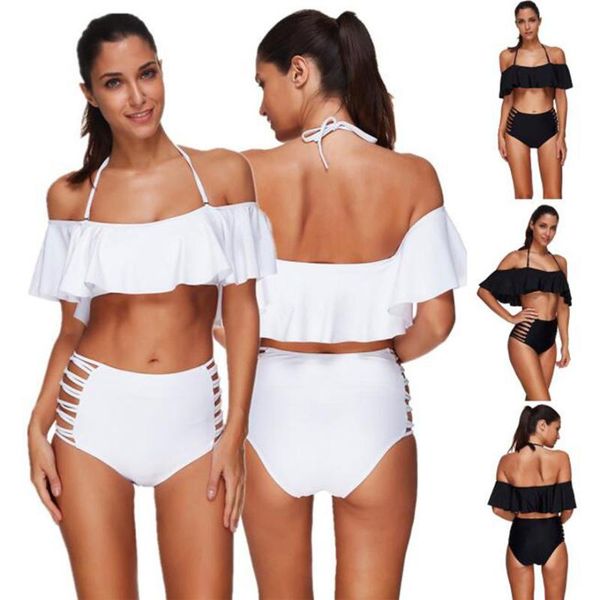 

bras sets 2021 female ruffle halter bikini women sport monokini swimsuit bathing beachwear backless swimwear #0123 a#487, Red;black