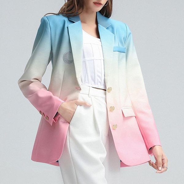 

women's suits & blazers fashion minority model women colorful gradual color blazer notched long sleeve loose causal suit office lady ja, White;black