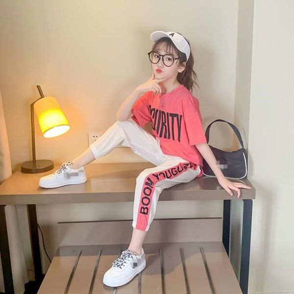 

girls' summer sports suit korean children's suit two piece, White