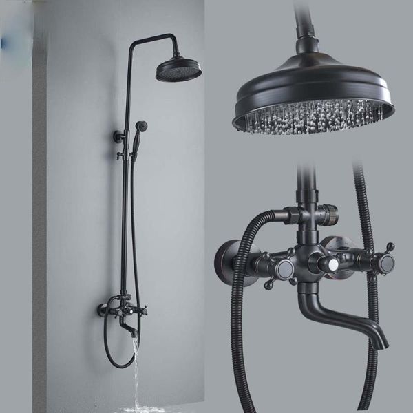 

bathroom shower sets 2021 rainfall mixer faucet dual handle bath set black brass 8" showerhead system with handshower