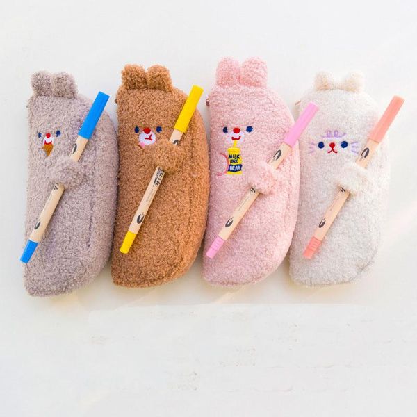 

pencil bags sixone little bear animal plush case student portable large capacity storage bag kawaii pen stationery school supplie