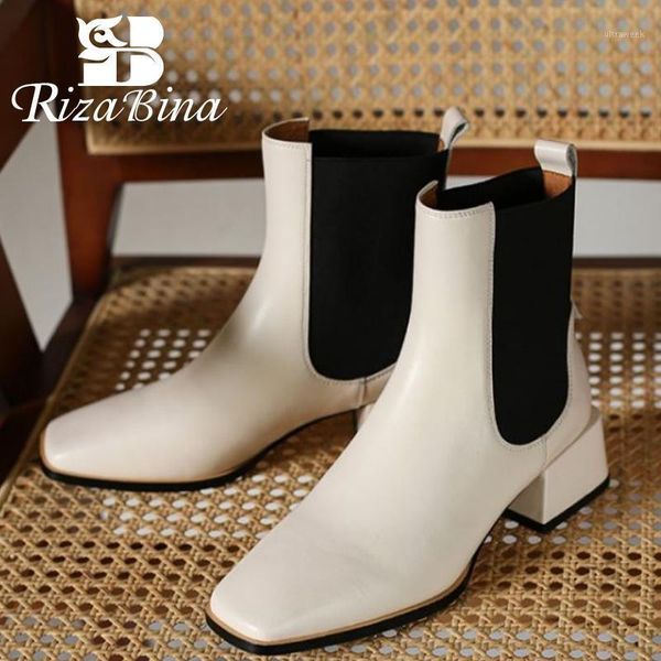 

boots rizabina women ankle genuine leather patchwork low heel winter short fashion cool shoes woman size 33-401, Black