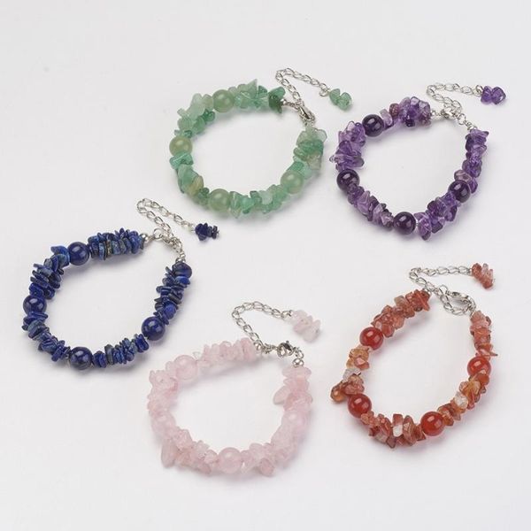 

charm bracelets natural chip beads for women with tibetan style and brass lobster claw clasps bracelet as gifts mixed color f60, Golden;silver