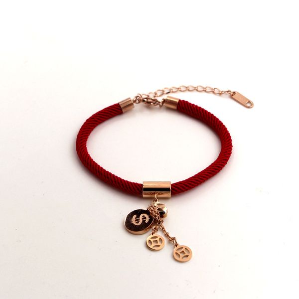 

h14-205 new year qianduoduo rose gold coin purse red rope bracelet women's transport copper fortune bag, Silver