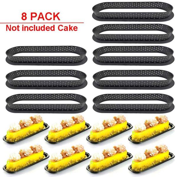 8 pezzi a forma ovale per mousse, taglierina circolare, strumento per decorare dessert francese, stampo per torta fai da te, anello perforato, bakeware, crostata 210721