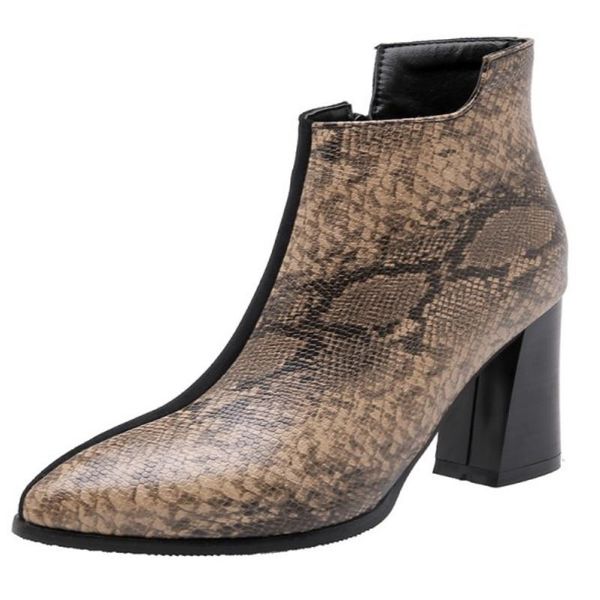 

boots fanyuan women autumn spring ankle chunky high heels mix colorful zipper botas pointed toe thick heel shoes size 32-48, Black