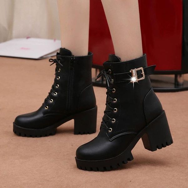 

boots ankle for women black large size 4.5-10 motorcycle increase fashion leather rubber spring gothic shoes