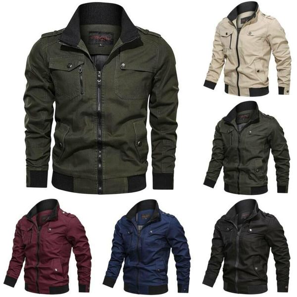 

men's jackets military cargo zip up jacket plain coats bomber casual winter, Black;brown