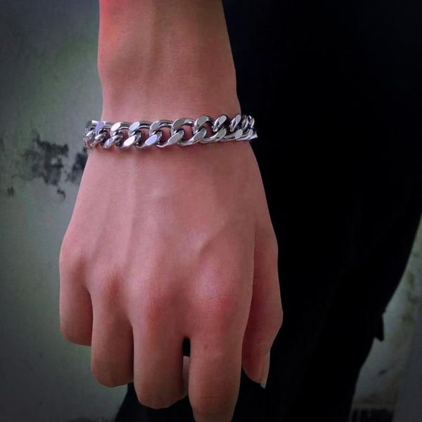 

link, chain trendy cuban men bracelet classic stainless steel for women jewelry gift 10mm*20cm twb, Black