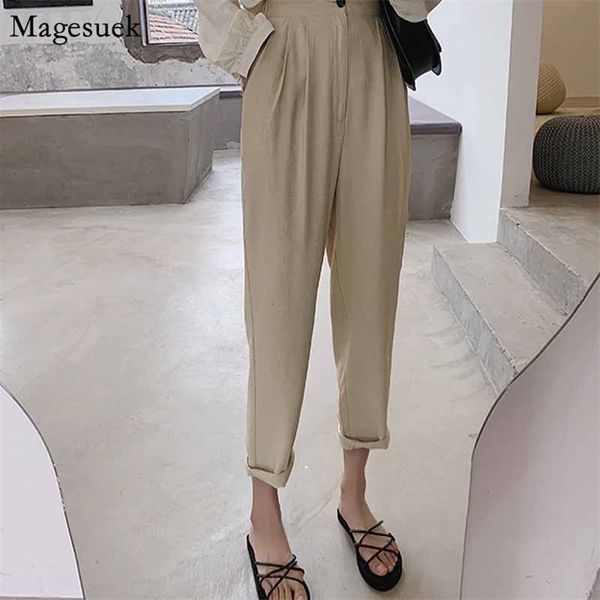 

summer women pants fashion high waist white harem solid casual cotton and linen ladies loose trousers 9758 210518, Black;white