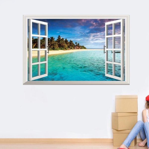 

wallpapers 3d fake window sea wallpaper wall decals removable background poster