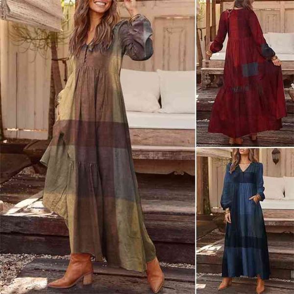 

autumn long sleeve long maxi dress womenplaid dress zanzea 2021 casual summer sundress loose fashion vestidos party robe, Black;gray