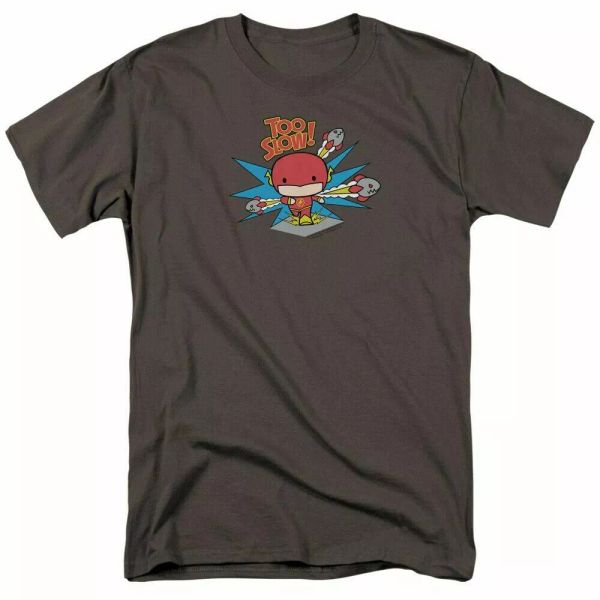 

the flash too slow t shirt mens licensed chibi dc comics tee charcoal, White;black