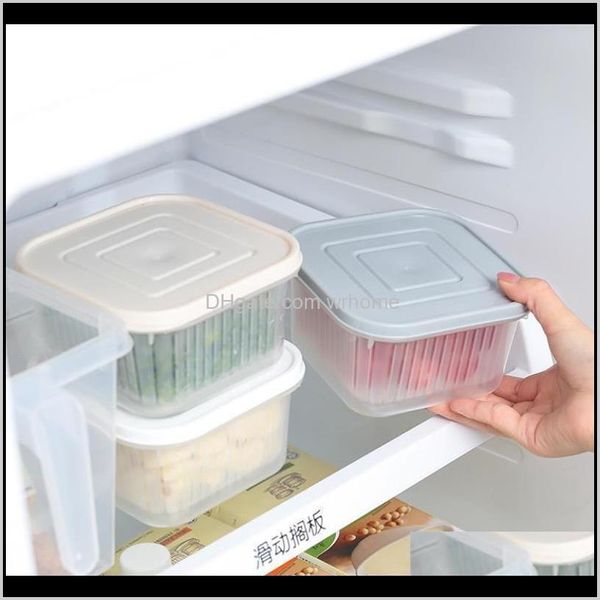 Organiza￧￣o dom￩stica Organiza￧￣o Home Garden Gardenplastic Storage Caixa de geladeira Dreno de dupla camada Mantenha o tanque fresco com garrafas ER JA