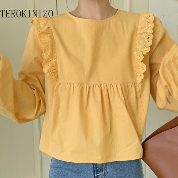 

women's blouses & shirts terokinizo french style vintage embroidery patchwork long sleeve o neck chic retro korean fashion blusas, White