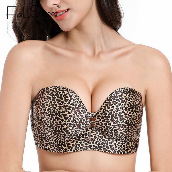 Fallsweet Straplez Sutyen Push Up Artı Boyutu Kadın Bras Seksi Bralette C d E Kupası Dikişsiz Lingerie 50 52 54 210623