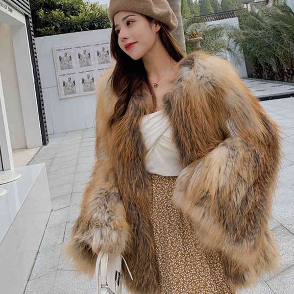 

female winter 2020 full deluxe genuine fox fur coat ladies thick jacket cdiw, Black