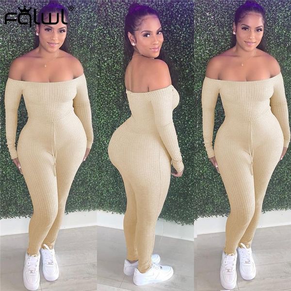 

women's jumpsuits & rompers fqlwl off shoulder backless summer romper women bodycon jumpsuit female solid autumn long sleeve one piece, Black;white