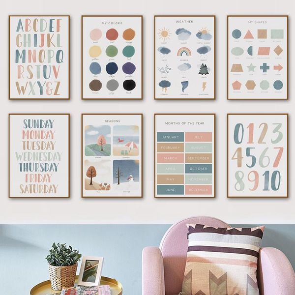 

paintings seasons weather color shapes letters wall art canvas painting nordic posters and prints nursery pictures kids room decor