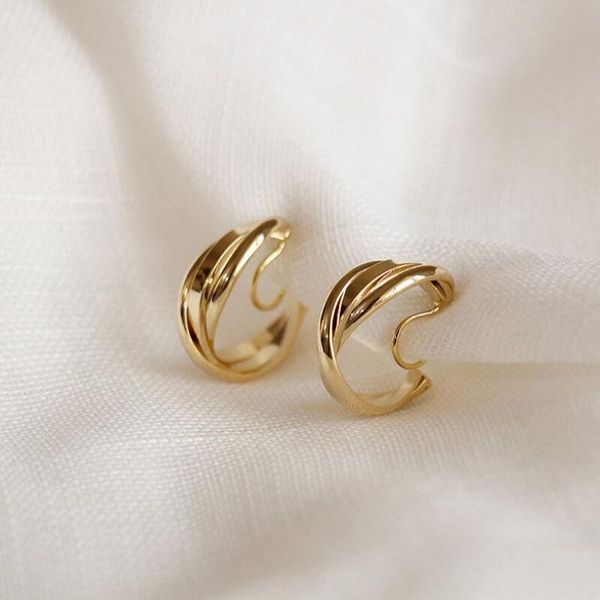 

hoop & huggie fashion minimalist metal irregular circle geometric earrings gold color ear clip for no pierced women girl jewelry, Golden;silver